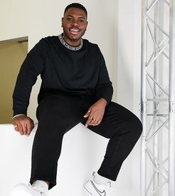 Big & Tall exclusive to ASOS neck logo long sleeve top in ck black