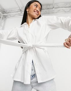 oversized asymmetric tie front shirt in white