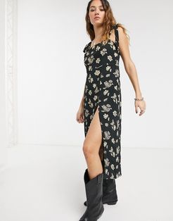 camilla floral and butterfly midi dress-Black