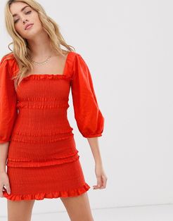 Siobhan ruched ginhgam mini dress-Red