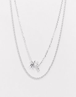 layered neckchains with palm tree pendant in silver