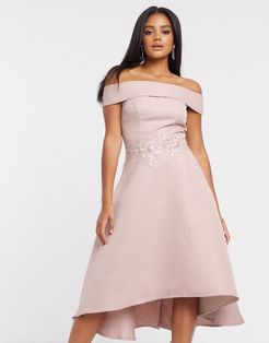 bardot high low midi dress in mink-Pink