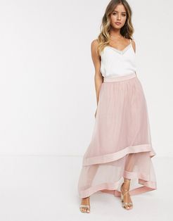 high low organza maxi skirt in blush-Pink