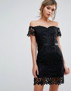 Lace Bandeu Mini Dress with Sweetheart Neck-Black