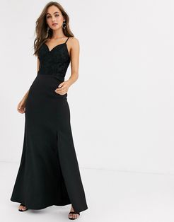 lace detail maxi dress with fishtail skirt in black