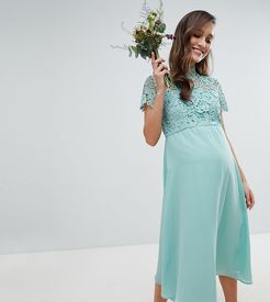 2 in 1 High Neck Midi Dress with Crochet Lace-Green