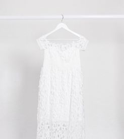 bardot lace midi dress in white