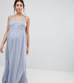 cami strap maxi dress with premium lace-Gray