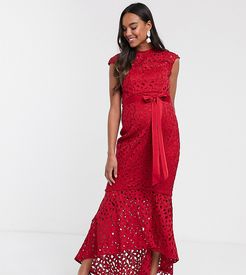 crochet lace midaxi dress in red