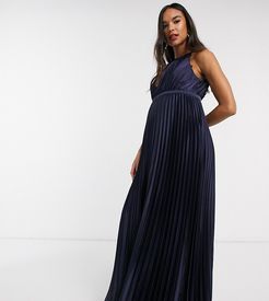 high neck satin maxi dress in navy