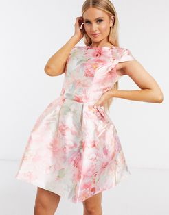 mini prom dress in digital print-Multi