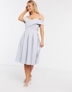 off shoulder prom dress in powder blue