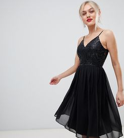 cami strap embellished midi dress in black