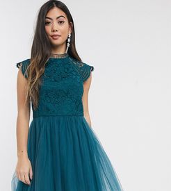 cut out detail tulle mini dress in emerald green