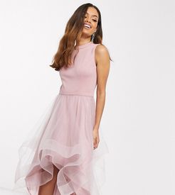 high low organza prom dress in mink-Multi