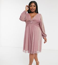 long sleeve high-low dress in mink-Pink