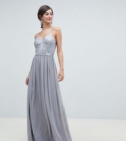 cami strap embellished maxi dress in gray