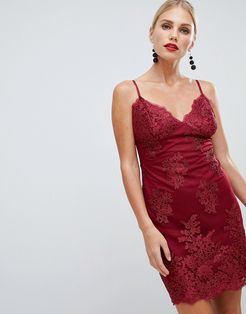 scalloped edge lace mini dress-Red
