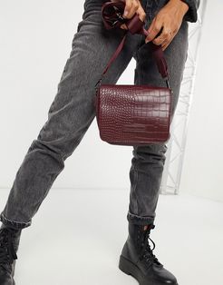 cross body bag with flap over in burgundy croc-Red