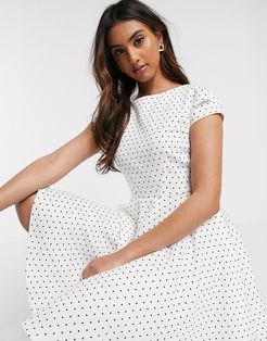 short sleeve skater dress in white polka print