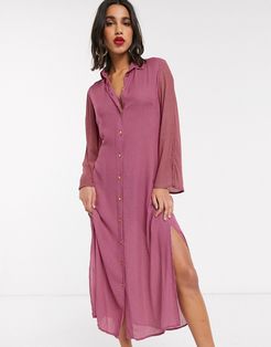 Closet shirt dress with tie front in pink