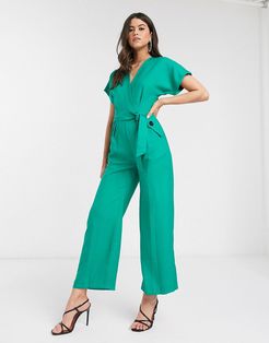 Closet wrap jumpsuit with kimono sleeve in green