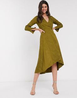 Closet wrap midi dress in olive green