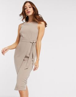 Closet wrap midi dress in stone-White