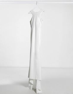 cut away fishtail maxi dress in ivory-White