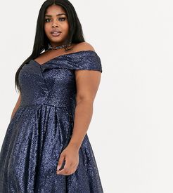 bardot sequin skated dress-Navy