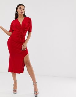 slinky twist front maxi dress-Red