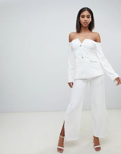 Club L tailored stretch flare pants-White
