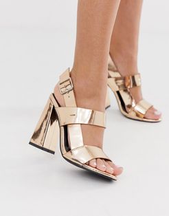 curved block heeled sandals in rose gold-Pink