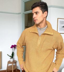 funnel neck ribbed sweater in sand-Beige