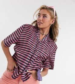 short sleeve nylon shirt in check two-piece-Multi