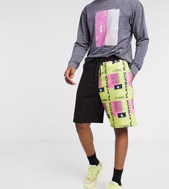 spliced oversized shorts with playback print in black