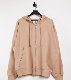 Unisex extreme oversized zip through hoodie-Stone