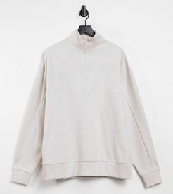 Unisex oversized half zip sweatshirt in reverse loop back in ecru-White