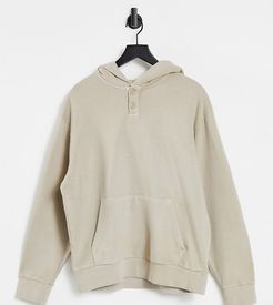 Unisex oversized hoodie with placket detail in stone-White