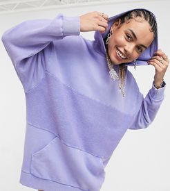 washed sweatshirt dress with inset panel and hood in purple