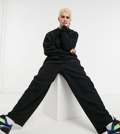 wide leg sweatpants in ribbed fabric in black - part of a set