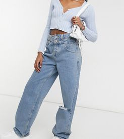 x014 90s baggy dad jeans with cross waistband detail in blue-Multi