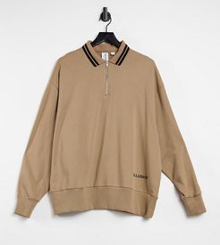 zip through polo sweatshirt with tipped collar in brown