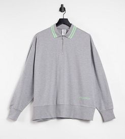 zip through polo sweatshirt with tipped collar in gray heather-Grey
