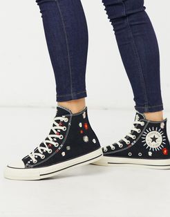 Chuck Taylor All Star Hi Black Embroidered Floral Sneakers