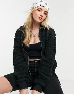 Cotton: On zip up sherpa jacket in black