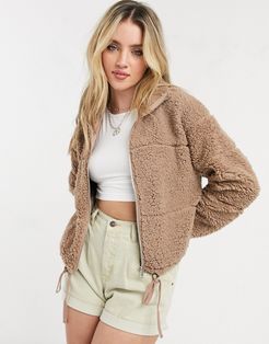 Cotton: On zip up sherpa jacket in natural-Neutral