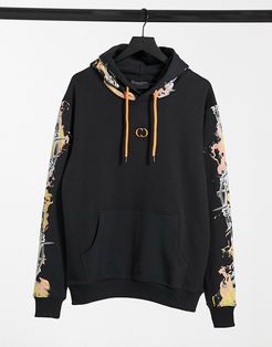 hoodie with barb wire flame print in black