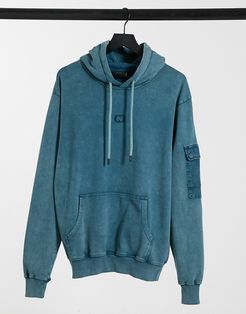 hoodie with MA1 utility pockets in washed blue-Blues