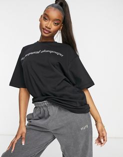 oversized T-shirt with rhinestone embellished logo in black